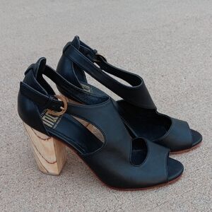 Fortress Of Inca Sandals Victoria Naya Black Leather Wooden Heels
